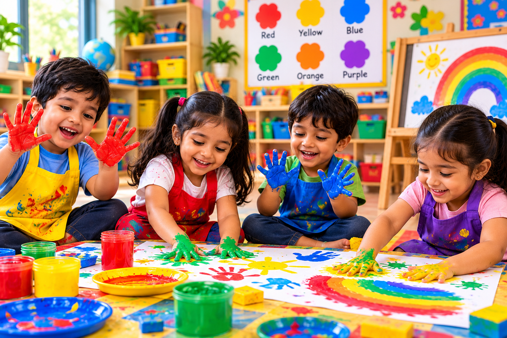 joyful preschool finger painting fun