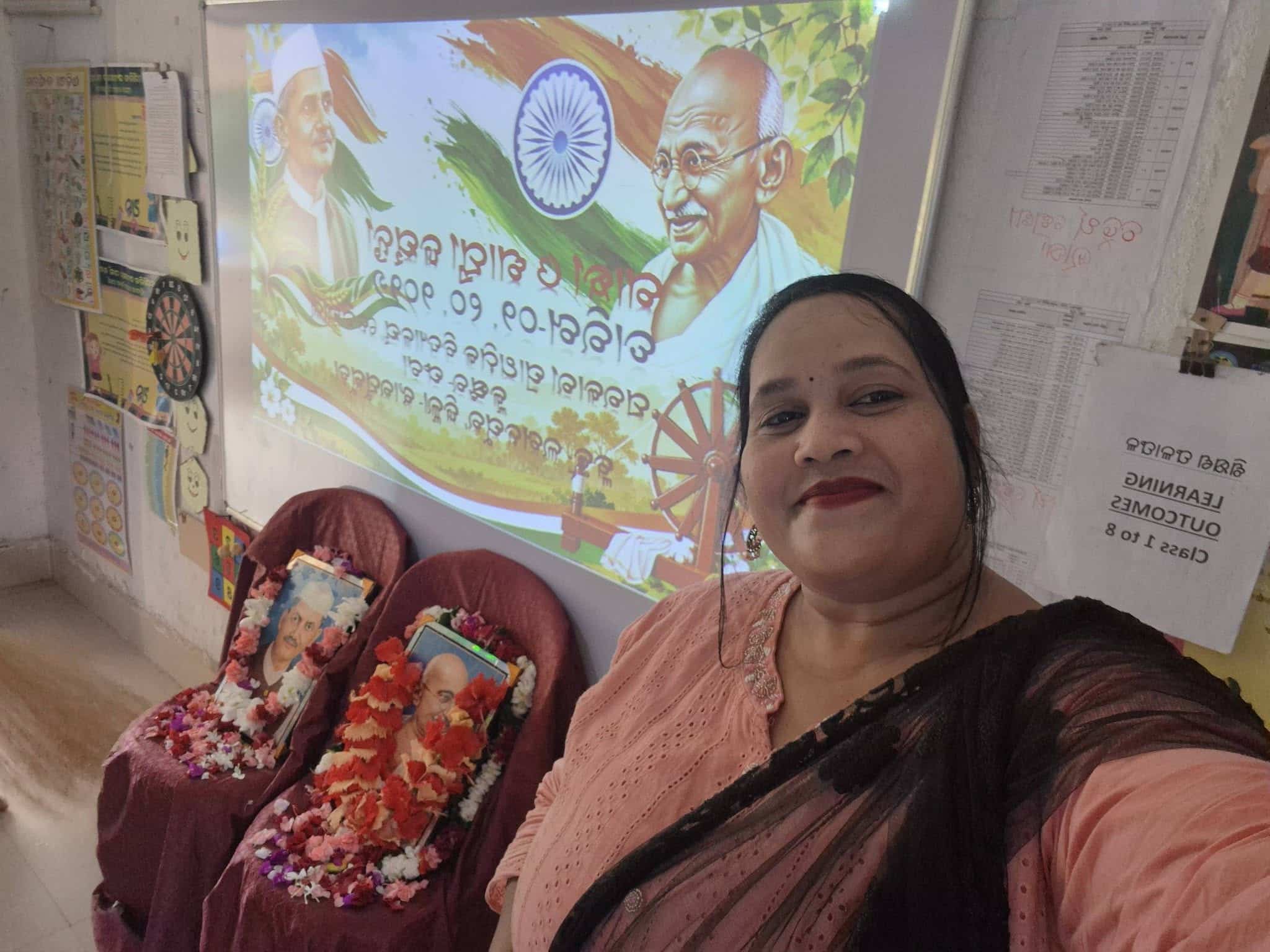 Gandhi & Shastri Jayanti at My School Reena with the school celebration in the background