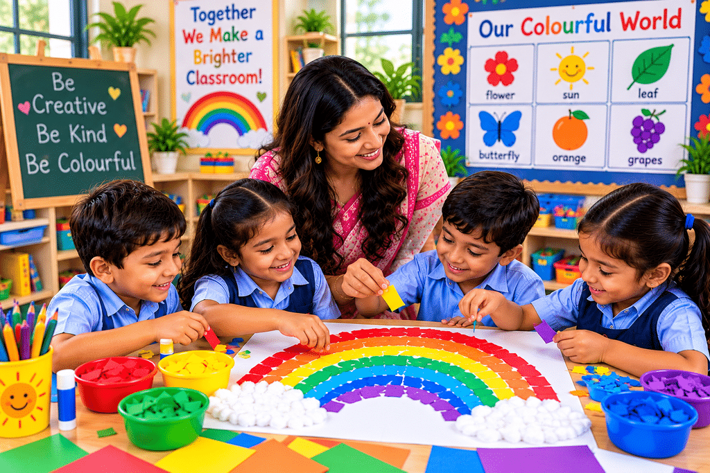 rainbow crafting in the classroom