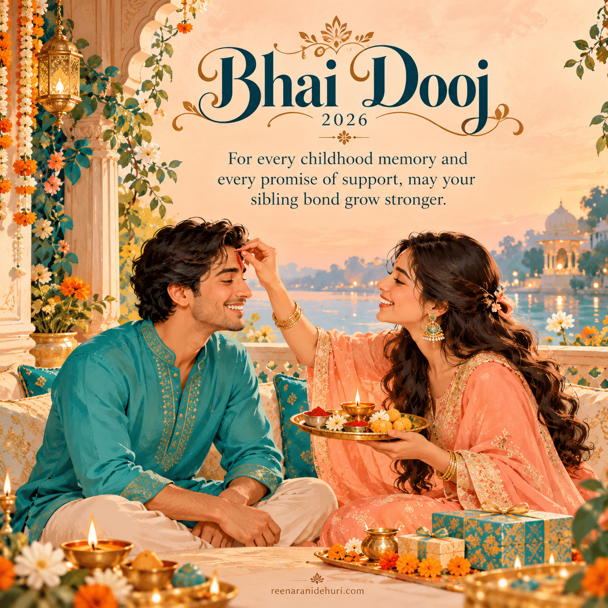 Festive Cards Bhai Dooj 2026 greeting card — For every childhood memory and every promise of support, may your sibling bond grow stronger.