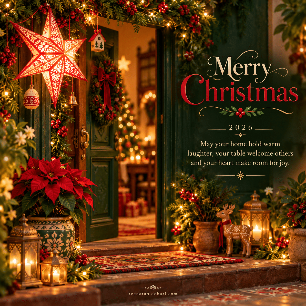 Festive Cards Merry Christmas 2026 greeting card — May your home hold warm laughter, your table welcome others and your heart make room for joy.