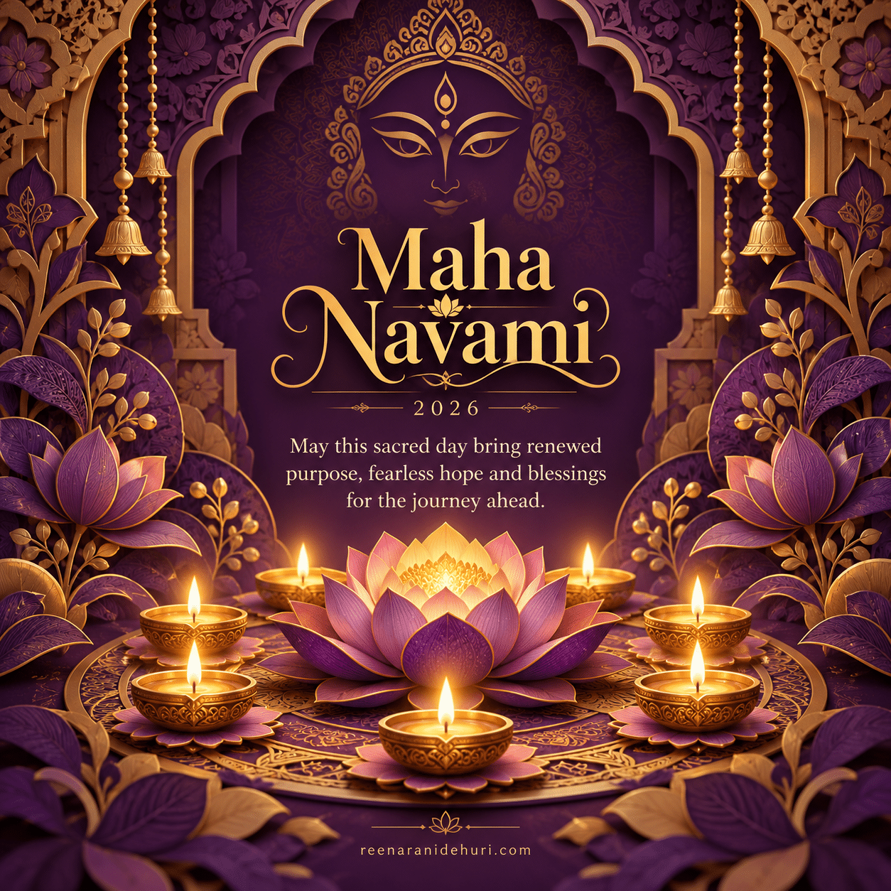 Festive Cards Maha Navami 2026 greeting card — May this sacred day bring renewed purpose, fearless hope and blessings for the journey ahead.