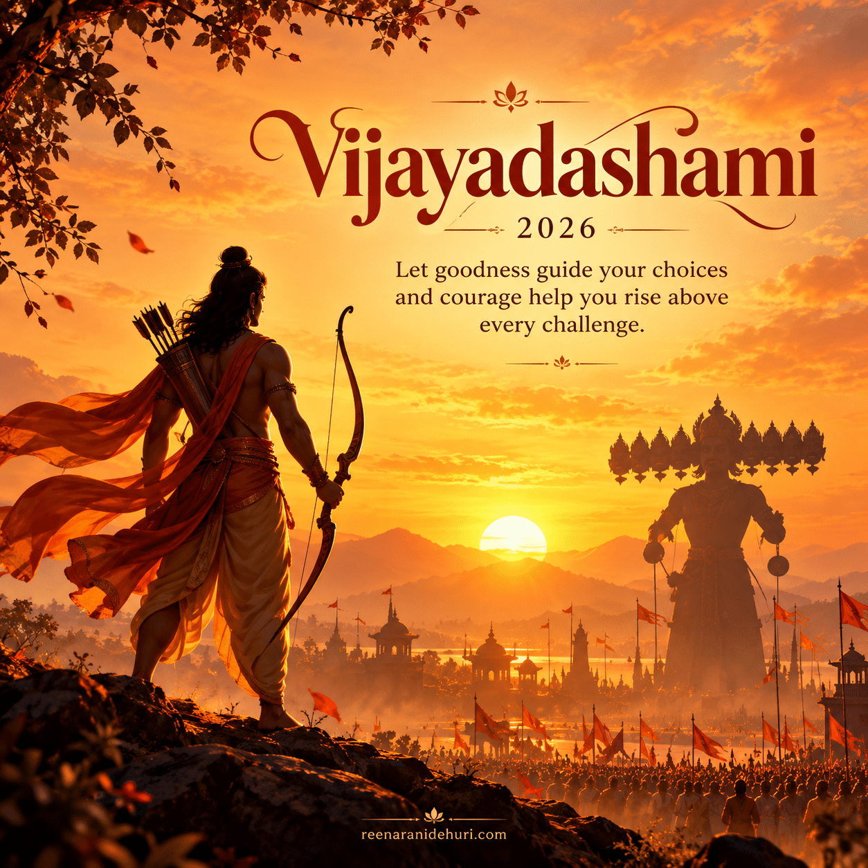 Festive Cards Vijayadashami 2026 greeting card — Let goodness guide your choices and courage help you rise above every challenge.