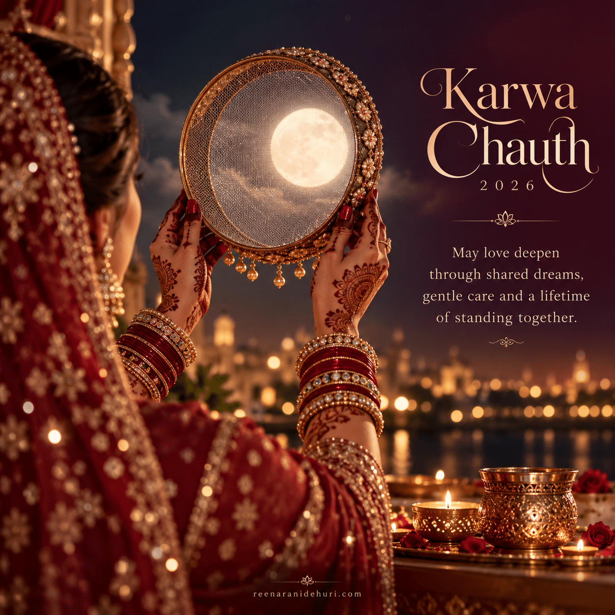 Festive Cards Karwa Chauth 2026 greeting card — May love deepen through shared dreams, gentle care and a lifetime of standing together.