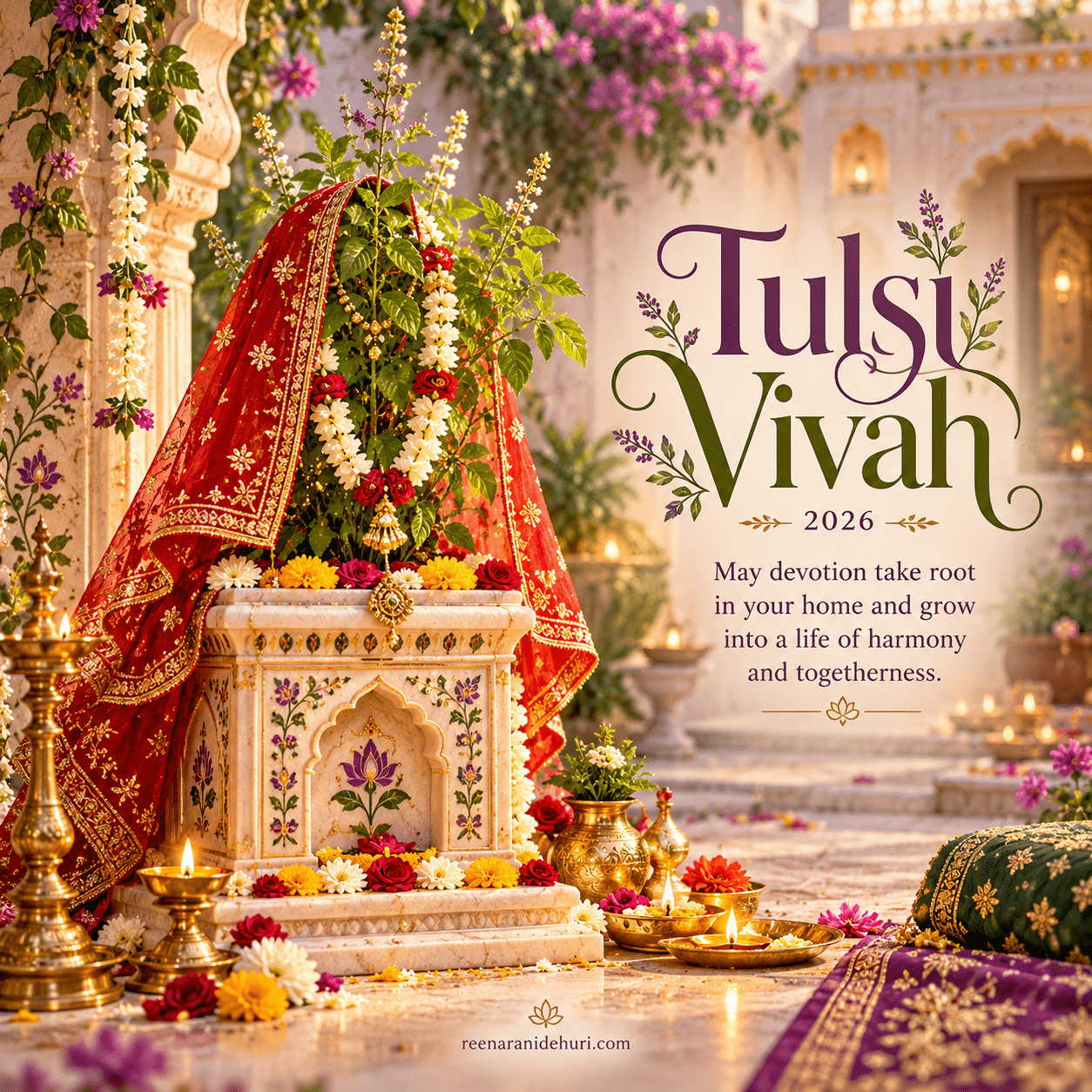 Festive Cards Tulsi Vivah 2026 greeting card — May devotion take root in your home and grow into a life of harmony and togetherness.