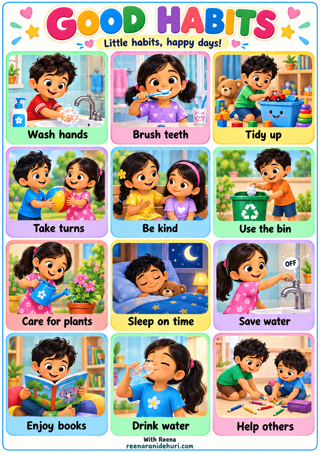 Printables Good Habits colourful one-page printable chart for children, by Reena Rani Dehuri