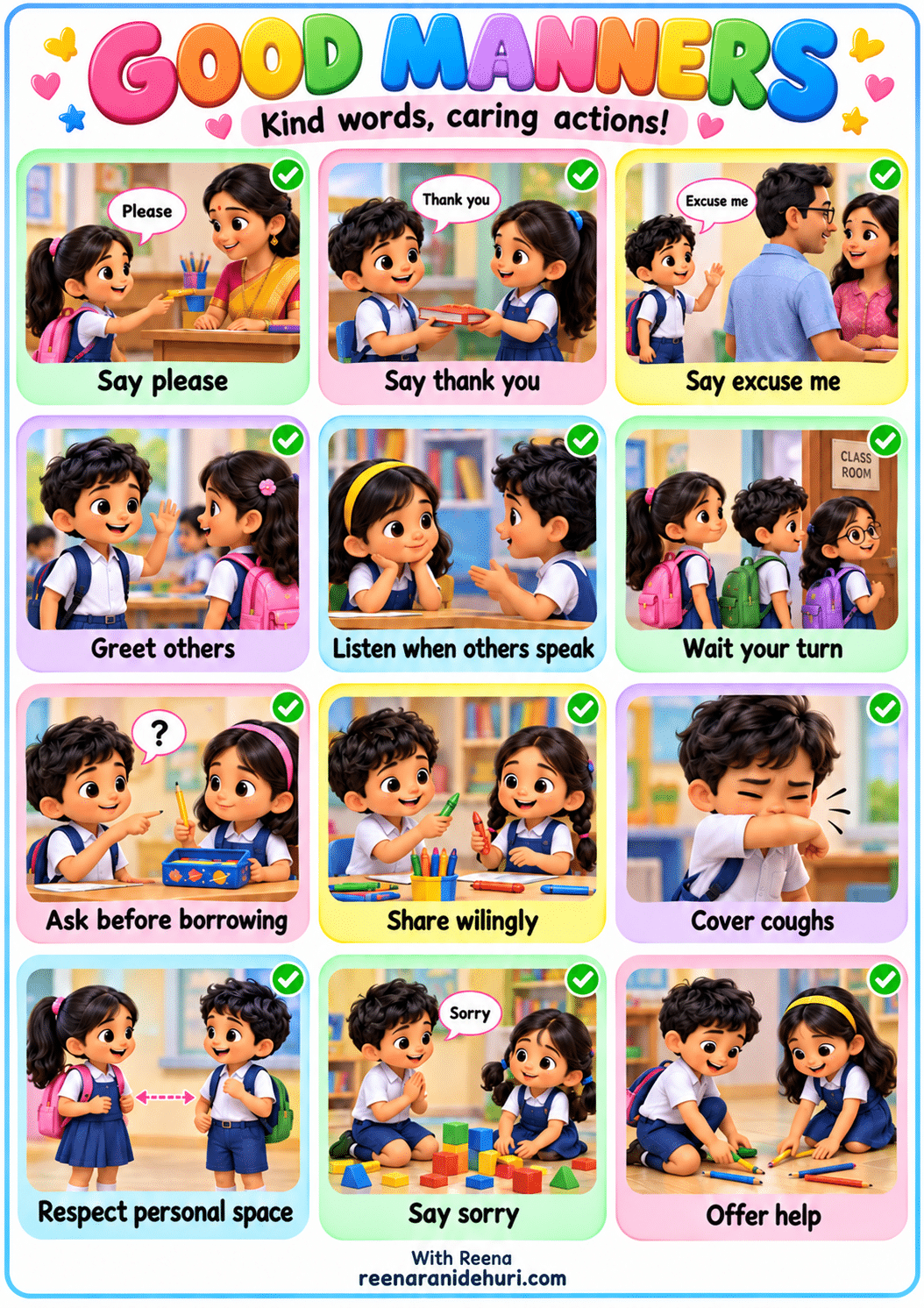 Printables Good Manners colourful one-page printable chart for children, by Reena Rani Dehuri