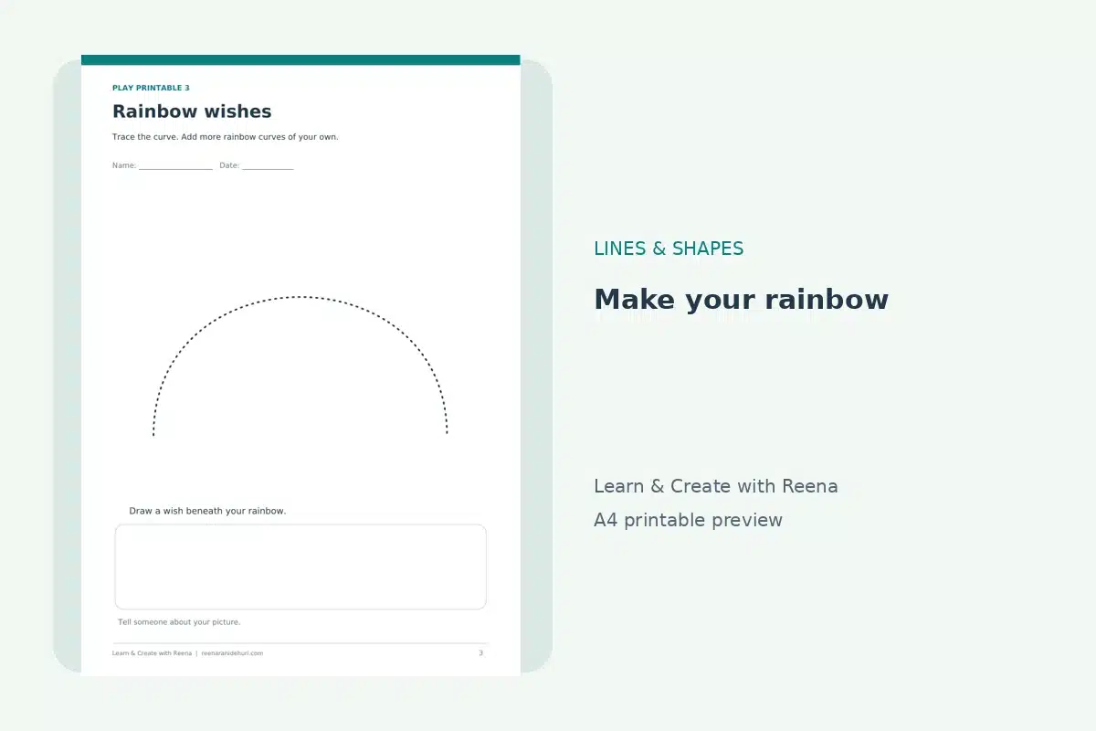 Meet the Line and Shape Friends: Little Marks, Big Adventures! Add your own curves to make a rainbow.
