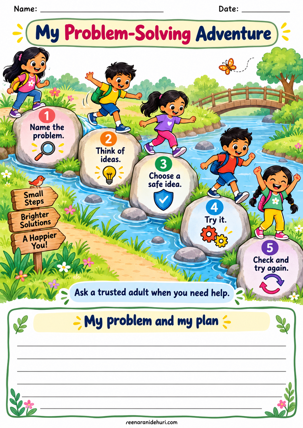Printables My Problem-Solving Adventure colourful A4 life skills printable for children