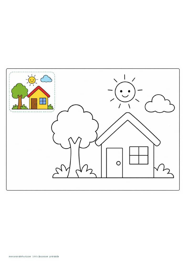 Printables Colour a House & Tree A4 printable preview