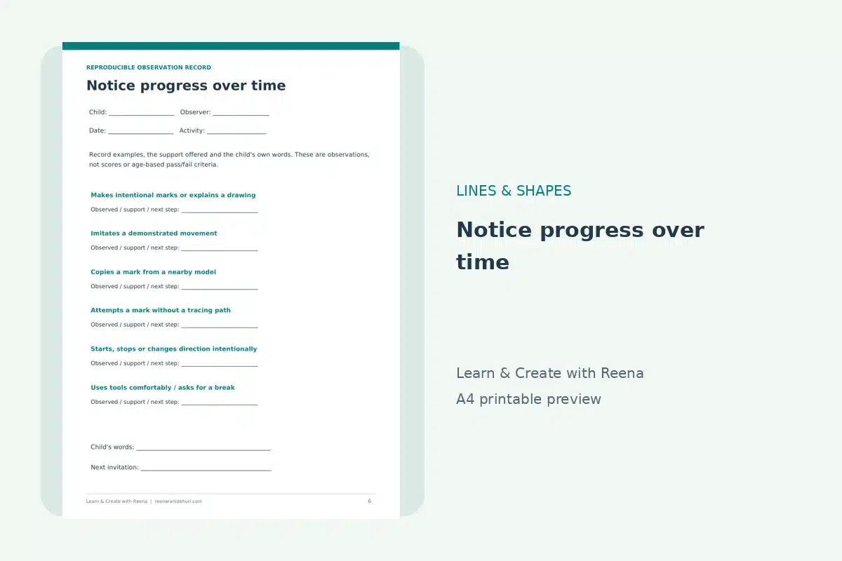 Before Letters Begin: Why Lines, Curves, and Circles Matter in Early Learning A reproducible observation record from the teacher and parent guide.